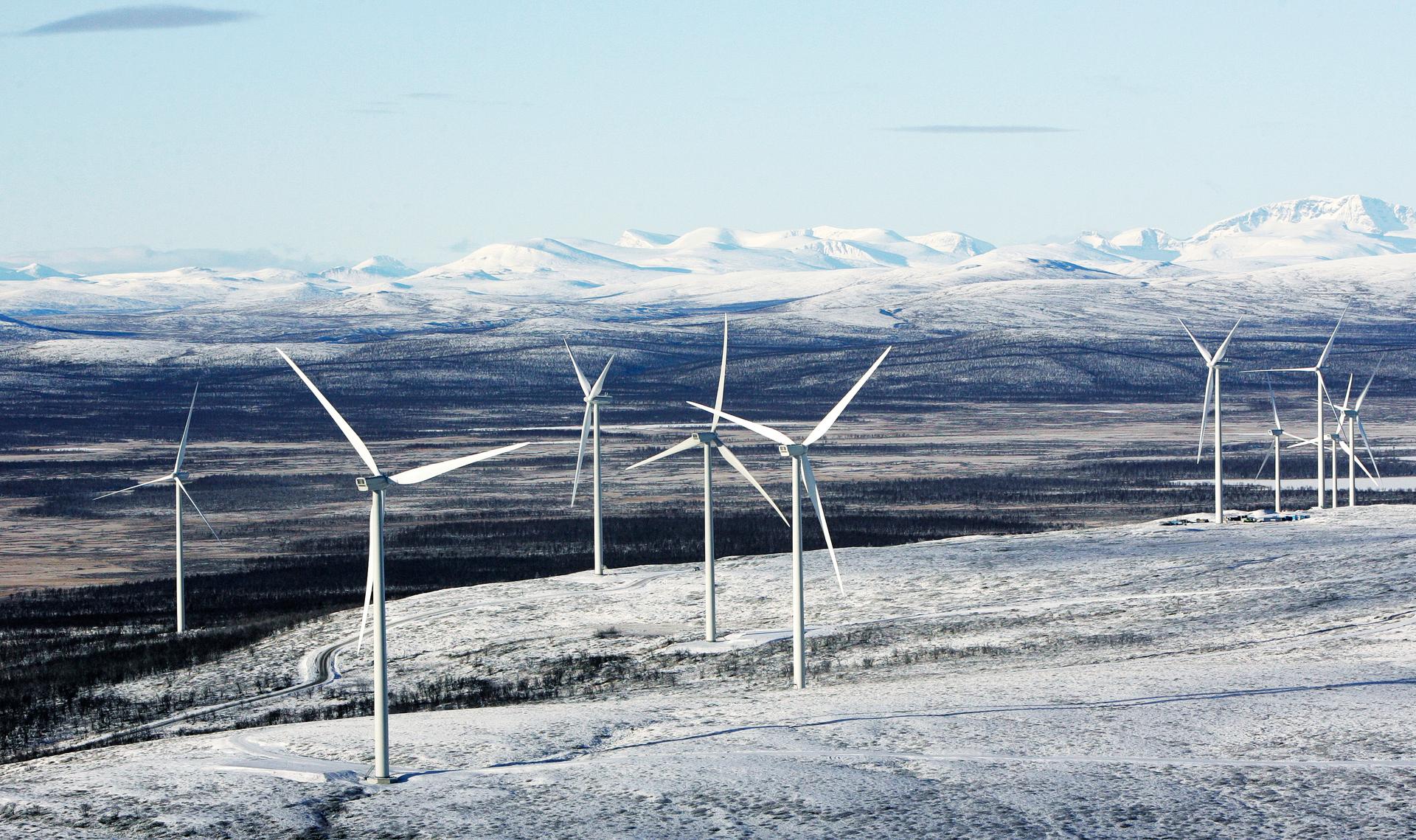 Sjisjka vindkraftspark i Gällivare kommun, Norrbotten. Sjisjka är Jämtkrafts näst största vindkraftspark med 30 vindkraftverk och en årlig produktion på cirka 173 GWh.