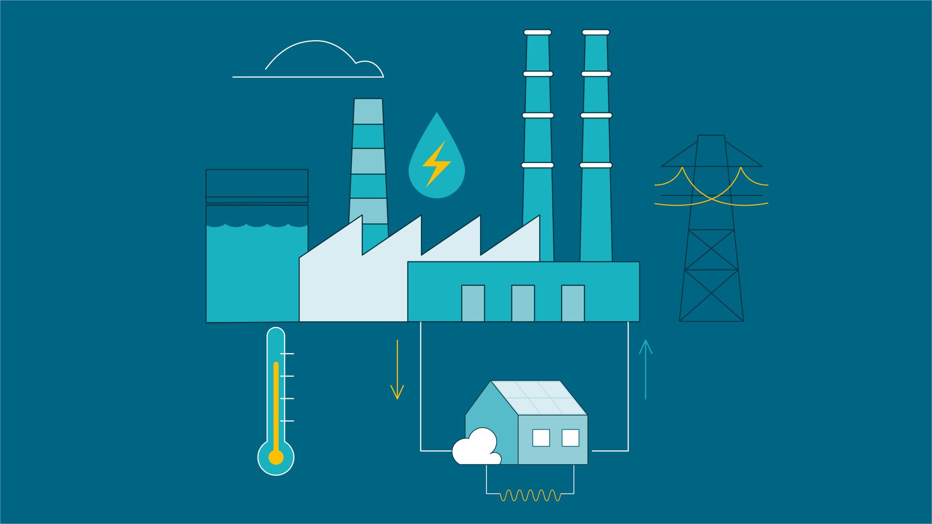 Illustration av hur elproduktion och bioenergi fungerar.